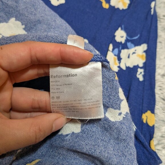 Reformation Midi Floral Jade Dress Blue White Flowers Tie Strap Large - Picture 7 of 9